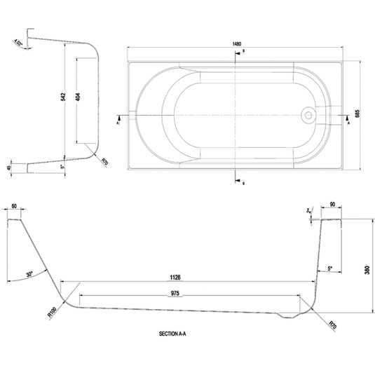 The White Space Arnold Single Ended Rectangular Bath 1480mm x 680mm - White - Envy Bathrooms Ltd