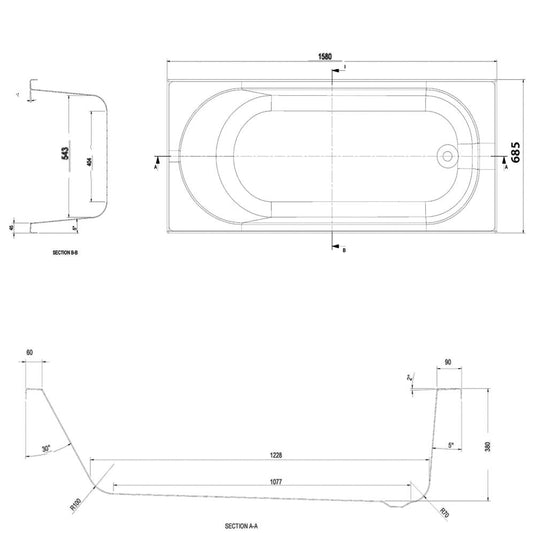 The White Space Arnold Single Ended Rectangular Bath - 1580mm X 680mm - White - Envy Bathrooms Ltd