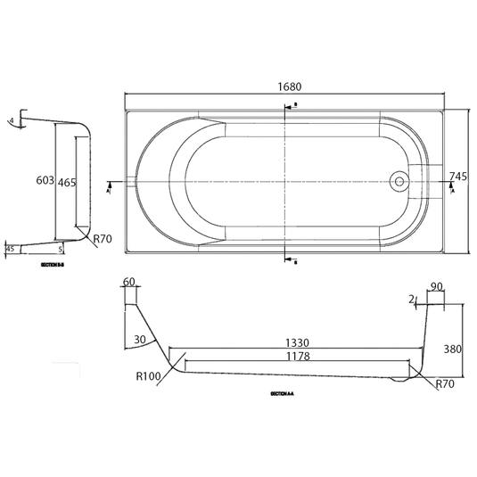 The White Space Arnold Single Ended Rectangular Bath - 1680mm X 750mm - White - Envy Bathrooms Ltd