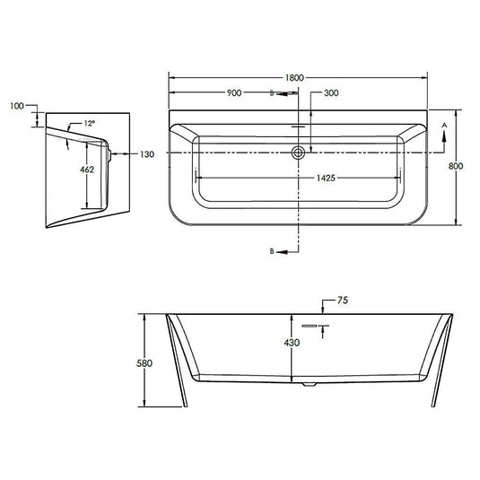 The White Space Double Ended D-Shaped Freestanding Bath 1800mm x 800mm - White - Envy Bathrooms Ltd