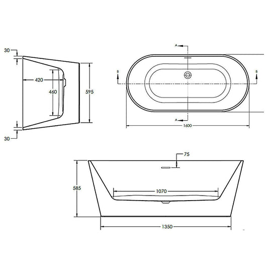 The White Space Como Double Ended Oval Freestanding Bath 1600mm x 750mm - White - Envy Bathrooms Ltd