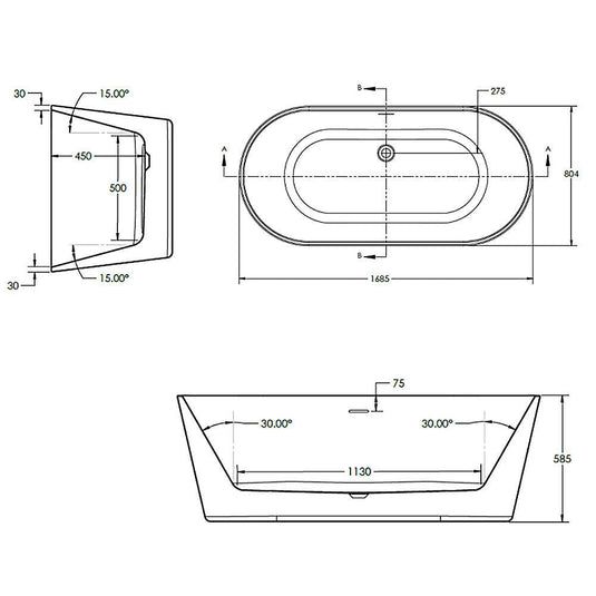The White Space Como Double Ended Oval Freestanding Bath 1685mm x 800mm - White - Envy Bathrooms Ltd