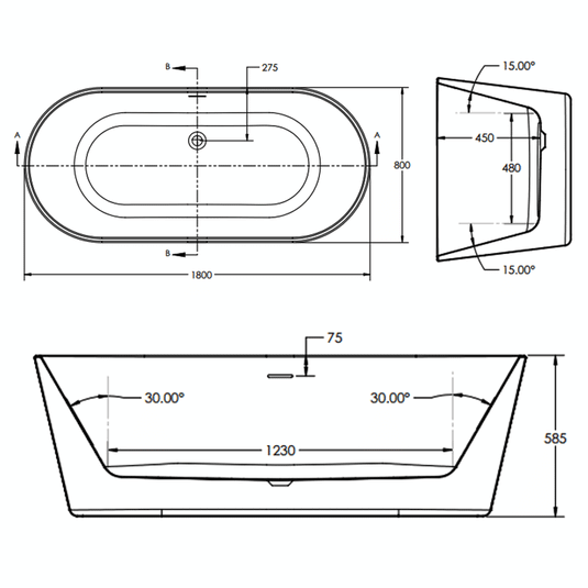 The White Space Como Double Ended Oval Freestanding Bath 1800mm x 800mm - White - Envy Bathrooms Ltd