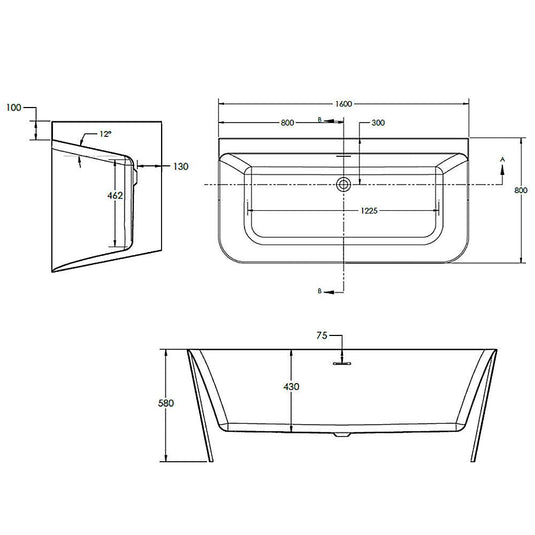 The White Space Double Ended D-Shaped Freestanding Bath 1600mm x 800mm - White - Envy Bathrooms Ltd