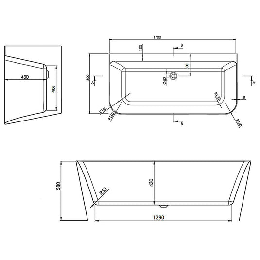 The White Space Double Ended D-Shaped Freestanding Bath 1700mm x 800mm - White - Envy Bathrooms Ltd