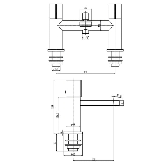 The White Space Evo 2-Hole Dual Knob Bath Shower Mixer Tap with Shower Kit - Black - Envy Bathrooms Ltd