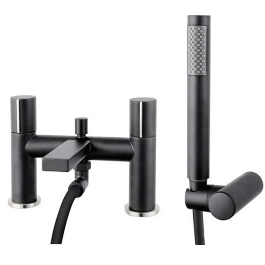 The White Space Evo 2-Hole Dual Knob Bath Shower Mixer Tap with Shower Kit - Black - Envy Bathrooms Ltd