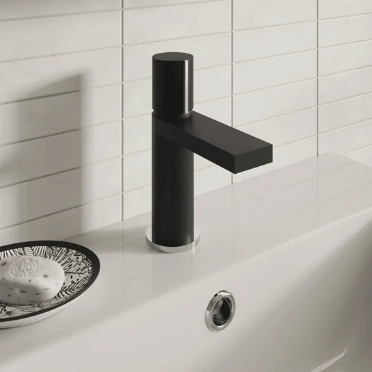 The White Space Evo Single Knob Monobloc Basin Mixer Tap with Sprung Plug Waste - Black - Envy Bathrooms Ltd