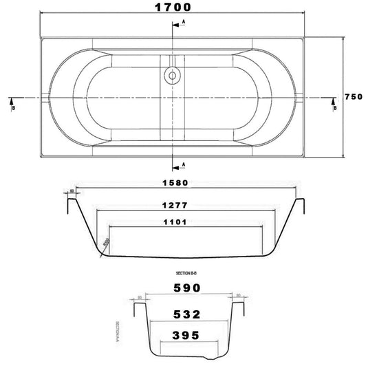 The White Space Magnus Double Ended Rectangular Bath - 1700mm X 750mm - White - Envy Bathrooms Ltd