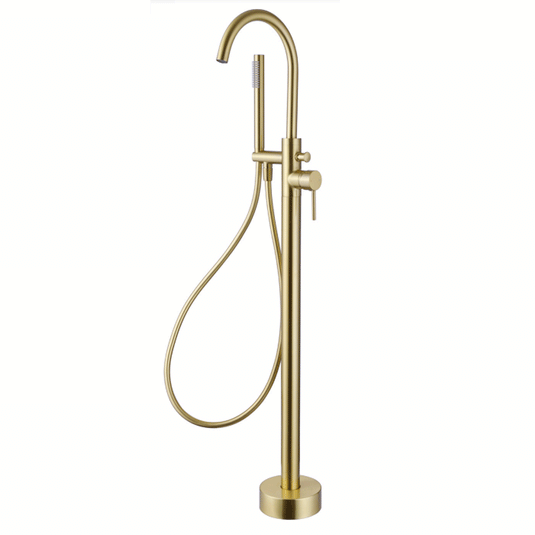 The White Space Pin Freestanding Bath Shower Mixer Tap with Shower Kit - Brushed Brass - Envy Bathrooms Ltd