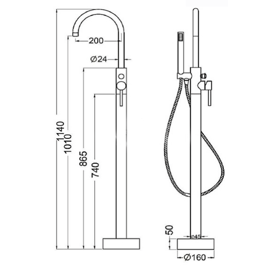 The White Space Pin Freestanding Bath Shower Mixer Tap with Shower Kit - Brushed Brass - Envy Bathrooms Ltd