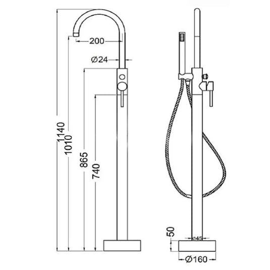 The White Space Pin Freestanding Bath Shower Mixer Tap with Shower Kit - Brushed Brass - Envy Bathrooms Ltd