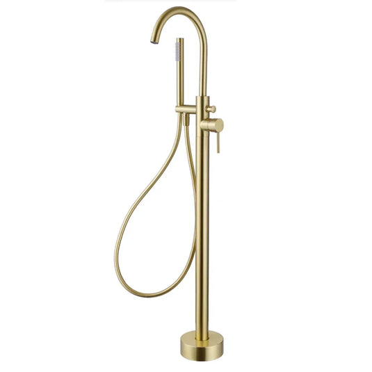 The White Space Pin Freestanding Bath Shower Mixer Tap with Shower Kit - Brushed Brass - Envy Bathrooms Ltd