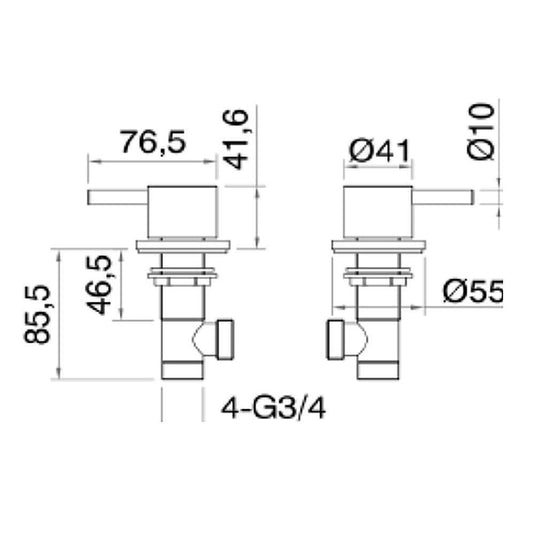The White Space Pin Lux Deck Mounted Side Valves - Chrome - Envy Bathrooms Ltd