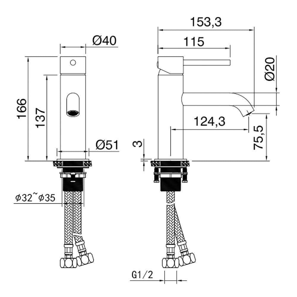 The White Space Pin Lux Single Lever Monobloc Basin Mixer Tap with Spr