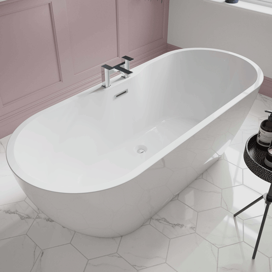 The White Space Senna Double Ended Oval Freestanding Bath 1555mm x 745mm - White - Envy Bathrooms Ltd