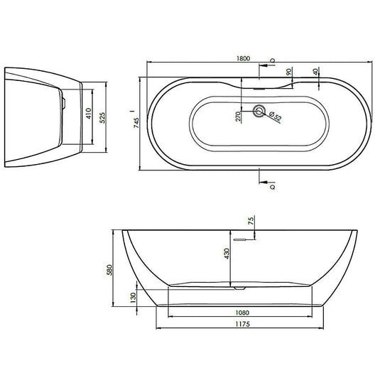 The White Space Senna Double Ended Oval Freestanding Bath 1800mm x 745mm - White - Envy Bathrooms Ltd