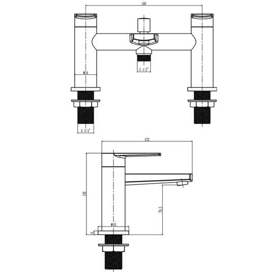 The White Space Sierra 2-Hole Dual Lever Bath Shower Mixer Tap with Shower Kit - Chrome - Envy Bathrooms Ltd