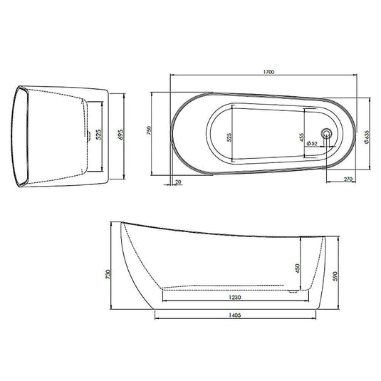 The White Space Souk Double Ended Oval Freestanding Bath 1700mm x 750mm - White - Envy Bathrooms Ltd