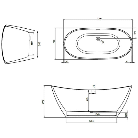 The White Space Sulis Double Ended Oval Freestanding Bath 1700mm x 780mm - White - Envy Bathrooms Ltd