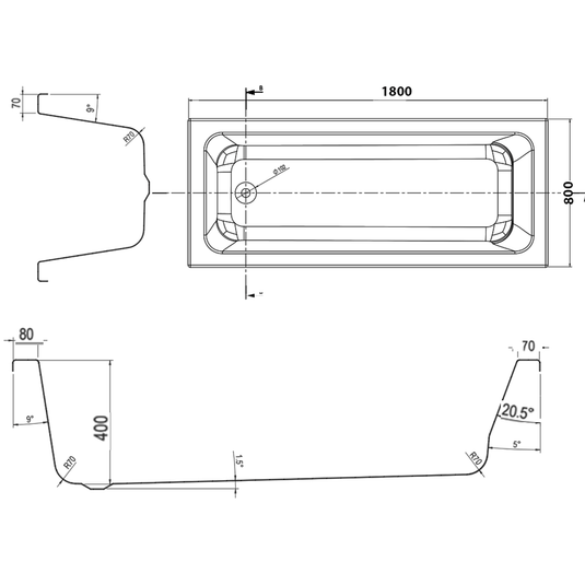 The White Space Vale Single Ended Rectangular Bath 1800mm x 800mm - White - Envy Bathrooms Ltd