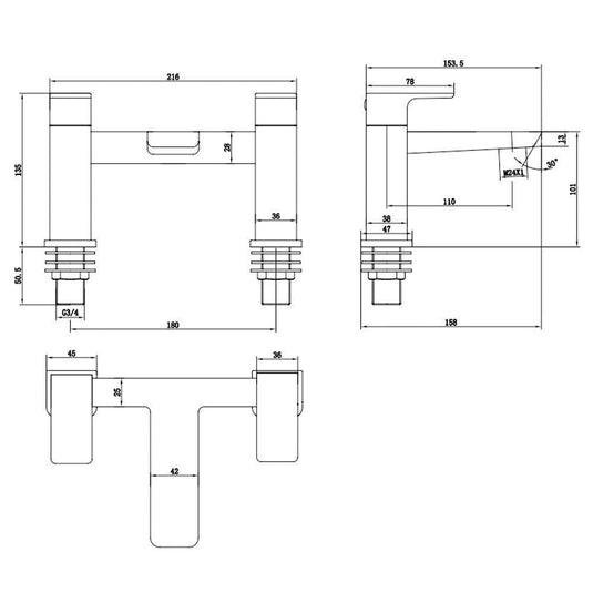 The White Space Veto 2-Hole Dual Lever Bath Filler Tap - Black - Envy Bathrooms Ltd