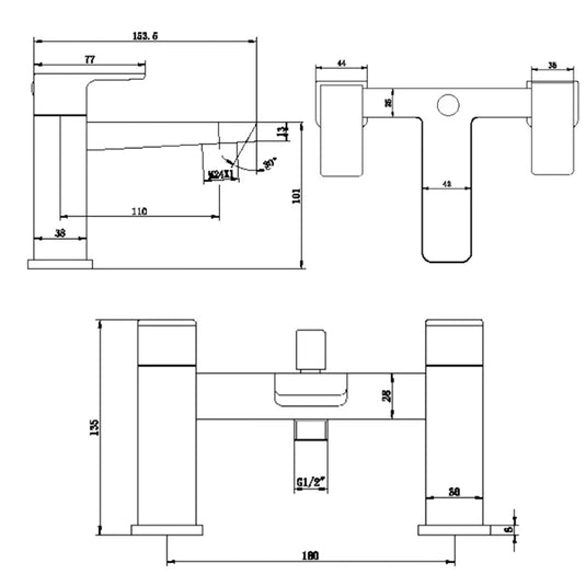 The White Space Veto 2-Hole Dual Lever Bath Shower Mixer Tap with Shower Kit - Black - Envy Bathrooms Ltd