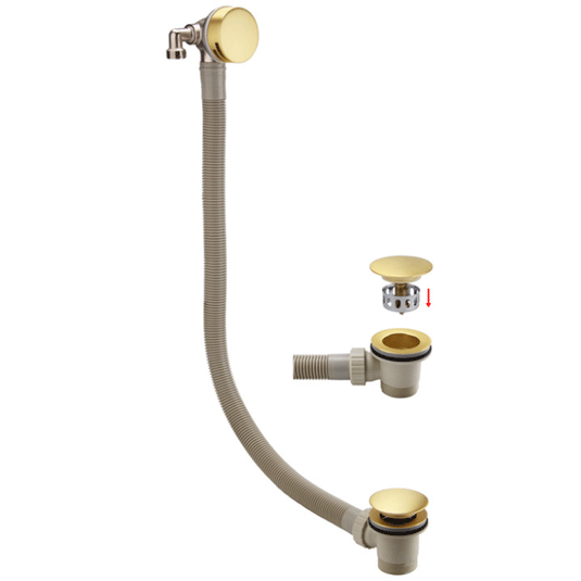 The White Space Sprung Plug Waste with Overflow Bath Filler - Brushed Brass - Envy Bathrooms Ltd