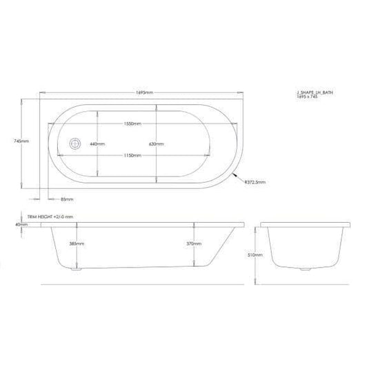 Trojan 1700mm J Shape Trojancast Bath & Panel (LH) - Envy Bathrooms Ltd