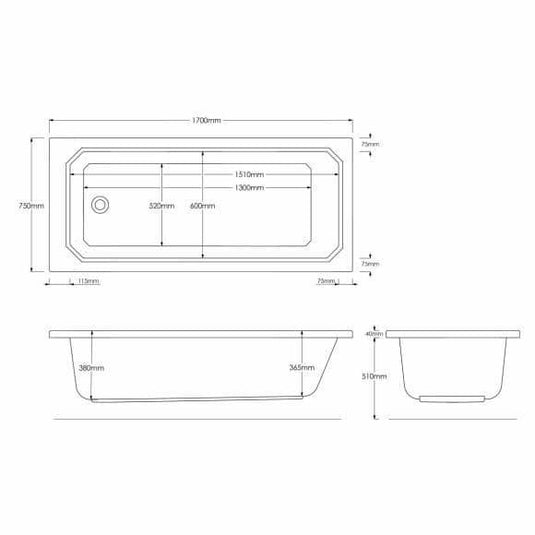 Trojan Art Deco 1700 x 750mm Single Ended Bath - Envy Bathrooms Ltd