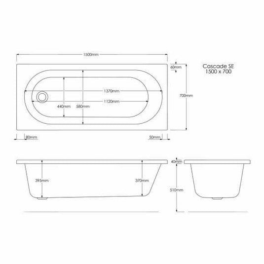 Trojan Cascade 1500 x 700mm Single Ended Bath - Envy Bathrooms Ltd