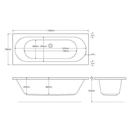 Trojan Cascade 1700 x 750mm Double Ended 26 Jet Whirlpool Bath with LED Light & Waste - Envy Bathrooms Ltd