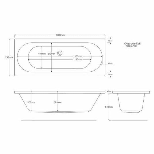 Trojan Cascade 1700 x 750mm Double Ended 8 Jet Whirlpool Bath & Waste - Envy Bathrooms Ltd