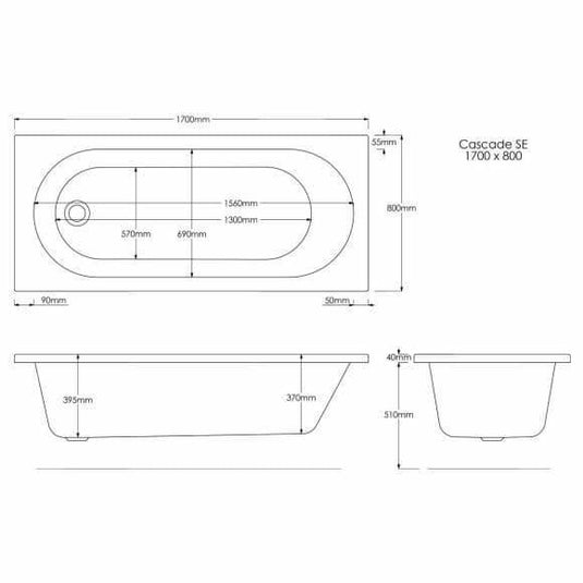 Trojan Cascade 1700 x 800mm Single Ended 8 Jet Whirlpool Bath & Waste - Envy Bathrooms Ltd