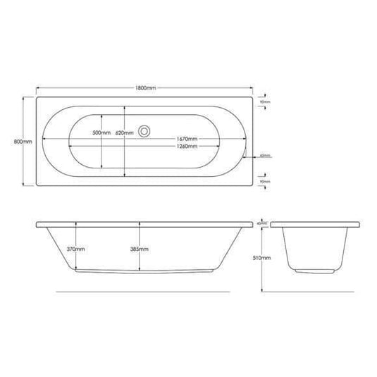 Trojan Cascade 1800 x 800mm Double Ended Bath - Envy Bathrooms Ltd