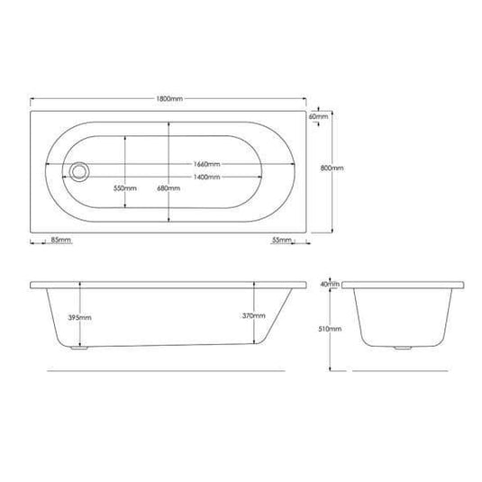 Trojan Cascade 1800 x 800mm Trojancast Single Ended Bath - Envy Bathrooms Ltd