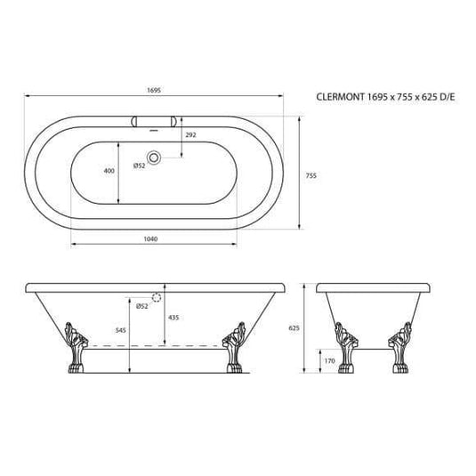 Trojan Clermont 1695 x 755mm Freestanding Bath - Envy Bathrooms Ltd