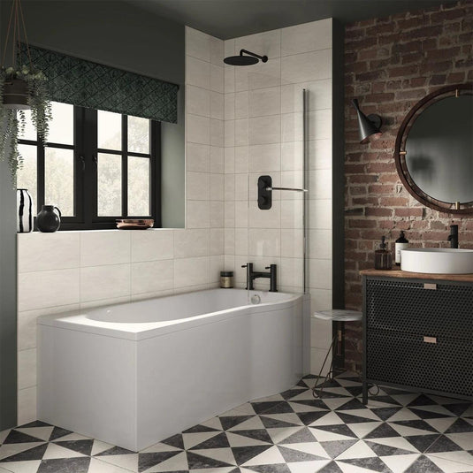 Trojan Concert Compact P Shape 1675mm Shower Bath with Panel & Screen (RH) - Envy Bathrooms Ltd