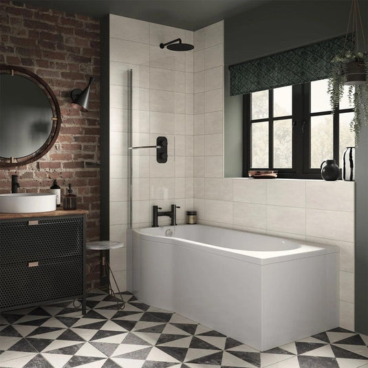 Trojan Concert Compact P Shape Trojancast 1675mm Shower Bath with Panel & Screen (LH) - Envy Bathrooms Ltd