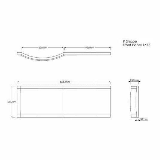 Trojan Concert P Shape 1675mm Shower Bath with Panel & Screen (LH) - Envy Bathrooms Ltd