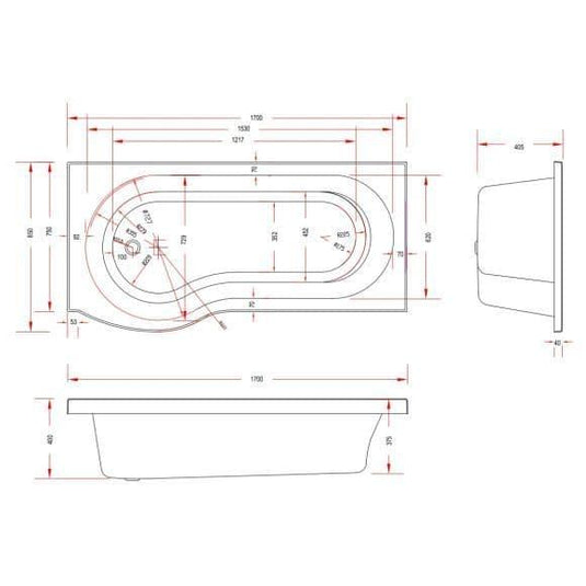 Trojan Concert P Shape 1700mm Shower Bath with Panel & Screen (LH) - Envy Bathrooms Ltd