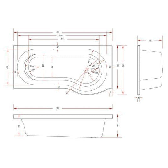 Trojan Concert P Shape 1700mm Trojancast Shower Bath with Panel & Screen (RH) - Envy Bathrooms Ltd