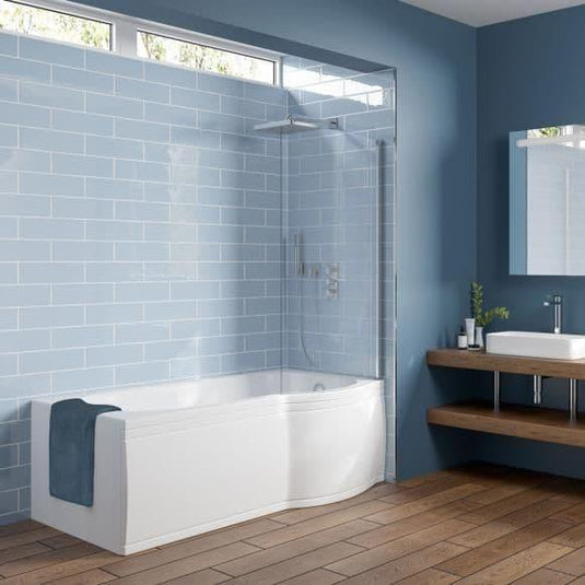 Trojan Concert P Shape Trojancast 1600mm Shower Bath with Panel & Screen (RH) - Envy Bathrooms Ltd