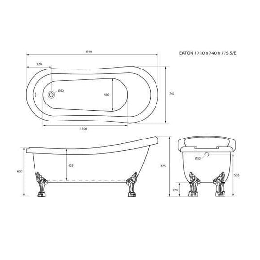 Trojan Eaton 1710 x 740mm Freestanding Bath - Envy Bathrooms Ltd