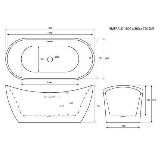 Trojan Emerald 1800mm Freestanding Double Slipper Bath - Envy Bathrooms Ltd