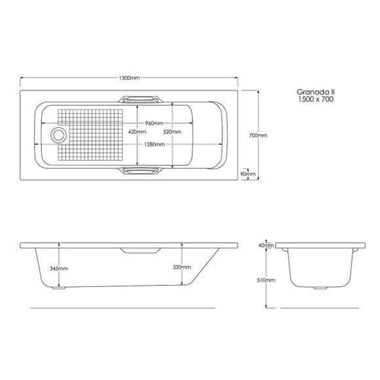 Trojan Granada 2 1500mm Single Ended Bath with Grips - Envy Bathrooms Ltd