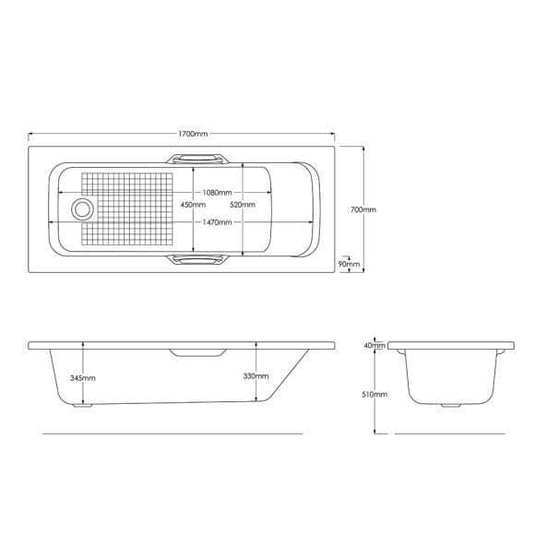 Trojan Granada 2 1700mm Single Ended Bath with Grips - Envy Bathrooms Ltd