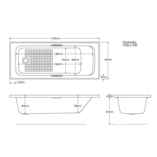 Trojan Granada II 1700 x 700mm Single Ended 8 Jet Twin Grip Whirlpool Bath & Waste - Envy Bathrooms Ltd