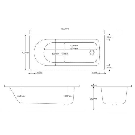 Trojan Hilton 1500 x 700mm Single Ended Bath - Envy Bathrooms Ltd