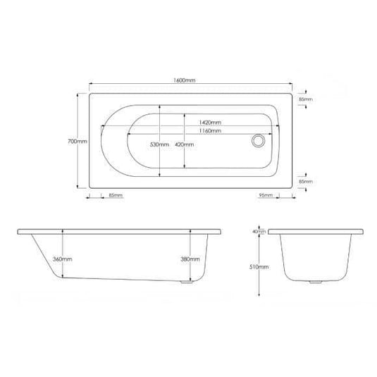 Trojan Hilton 1600 x 700mm Single Ended Bath - Envy Bathrooms Ltd